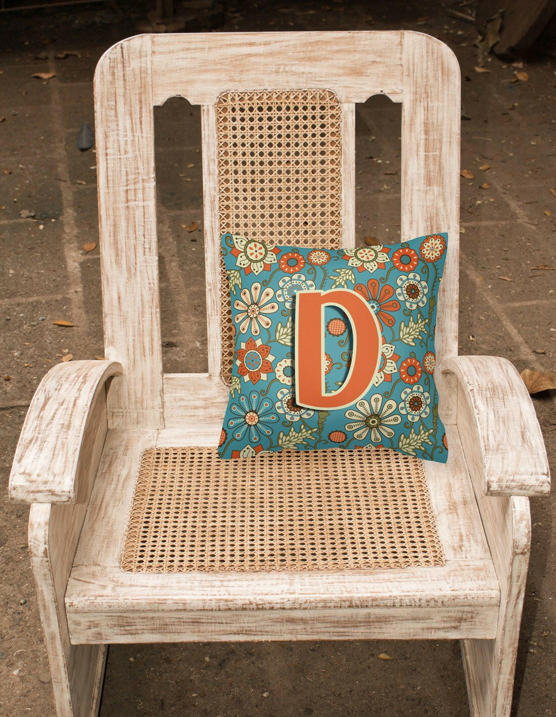 Letter D Flowers Retro Blue Canvas Fabric Decorative Pillow CJ2012-DPW1414 by Caroline's Treasures