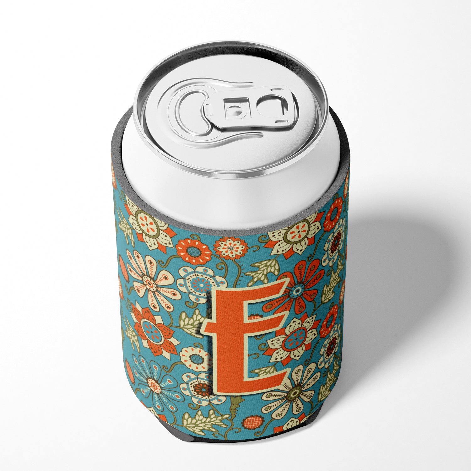 Letter E Flowers Retro Blue Can or Bottle Hugger CJ2012-ECC  the-store.com.