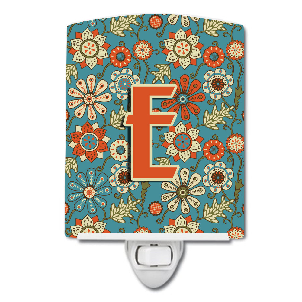 Letter E Flowers Retro Blue Ceramic Night Light CJ2012-ECNL - the-store.com