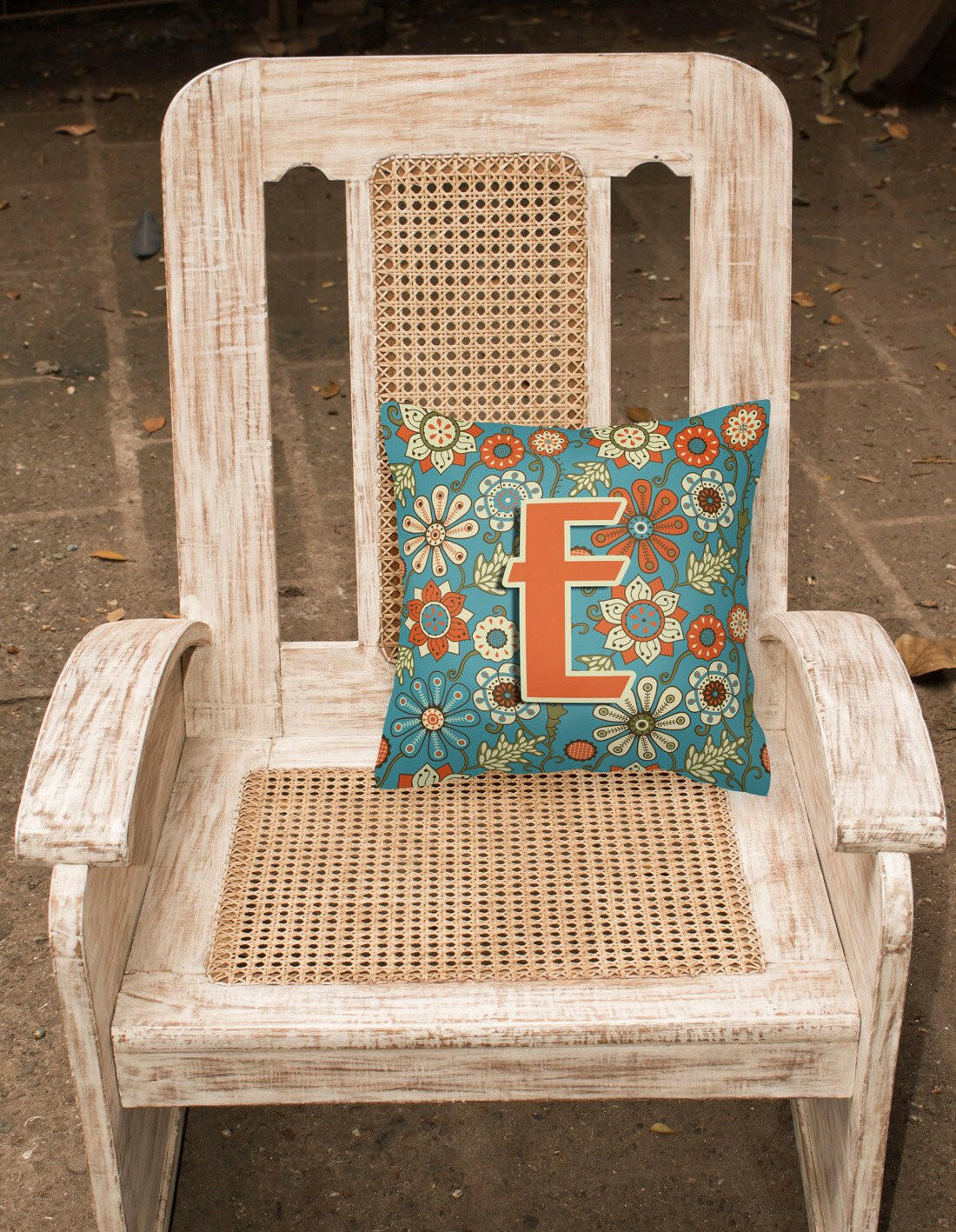 Letter E Flowers Retro Blue Canvas Fabric Decorative Pillow CJ2012-EPW1414 by Caroline's Treasures