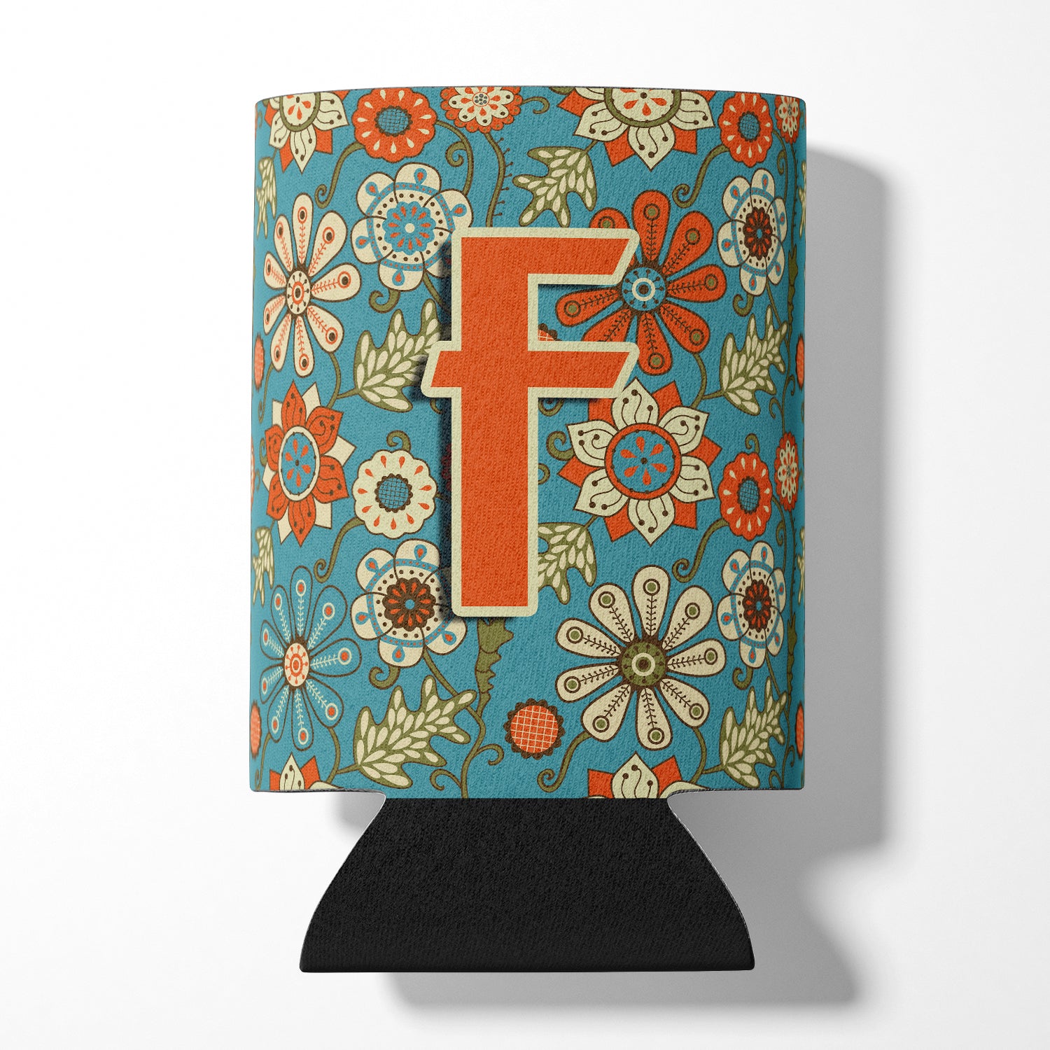 Letter F Flowers Retro Blue Can or Bottle Hugger CJ2012-FCC  the-store.com.