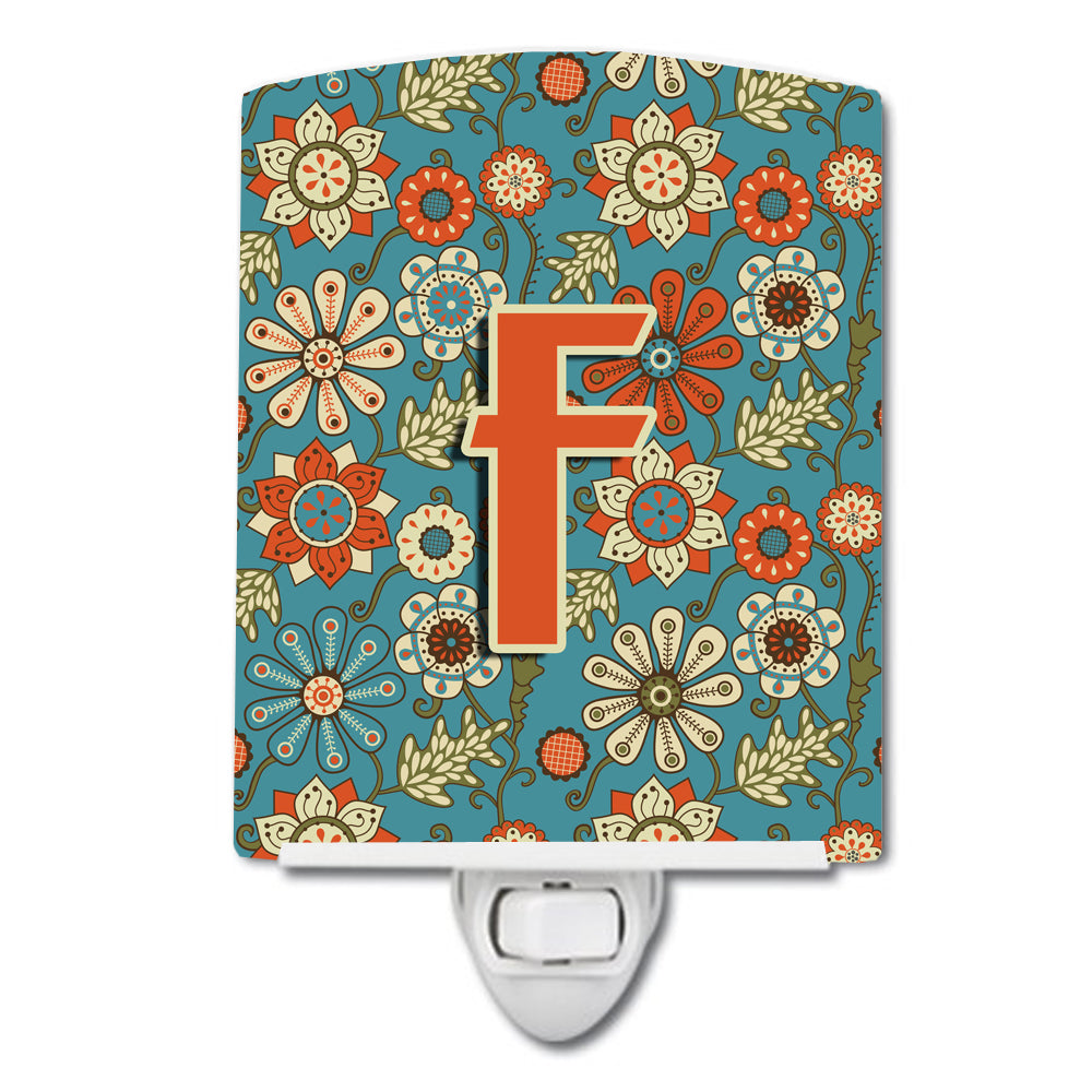 Letter F Flowers Retro Blue Ceramic Night Light CJ2012-FCNL - the-store.com