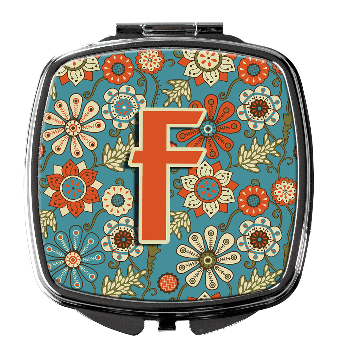 Letter F Flowers Retro Blue Compact Mirror CJ2012-FSCM  the-store.com.