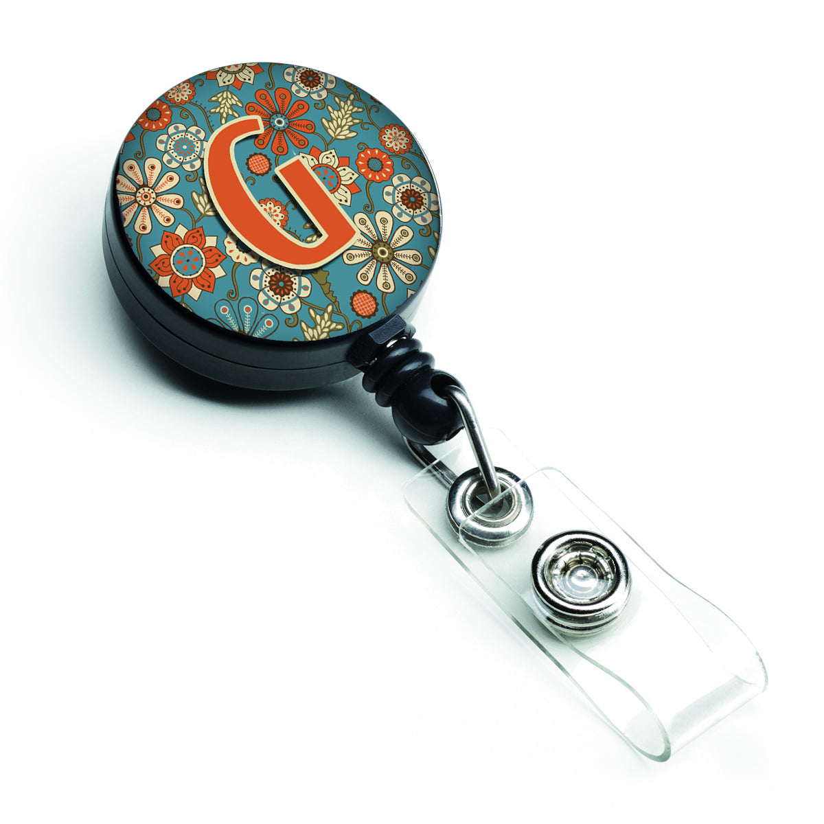 Letter G Flowers Retro Blue Retractable Badge Reel CJ2012-GBR  the-store.com.