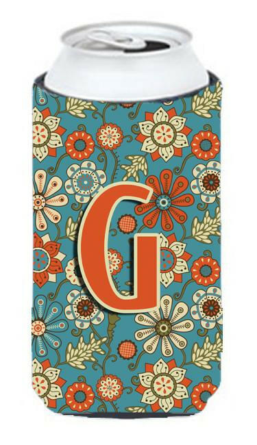 Letter G Flowers Retro Blue Tall Boy Beverage Insulator Hugger CJ2012-GTBC by Caroline&#39;s Treasures