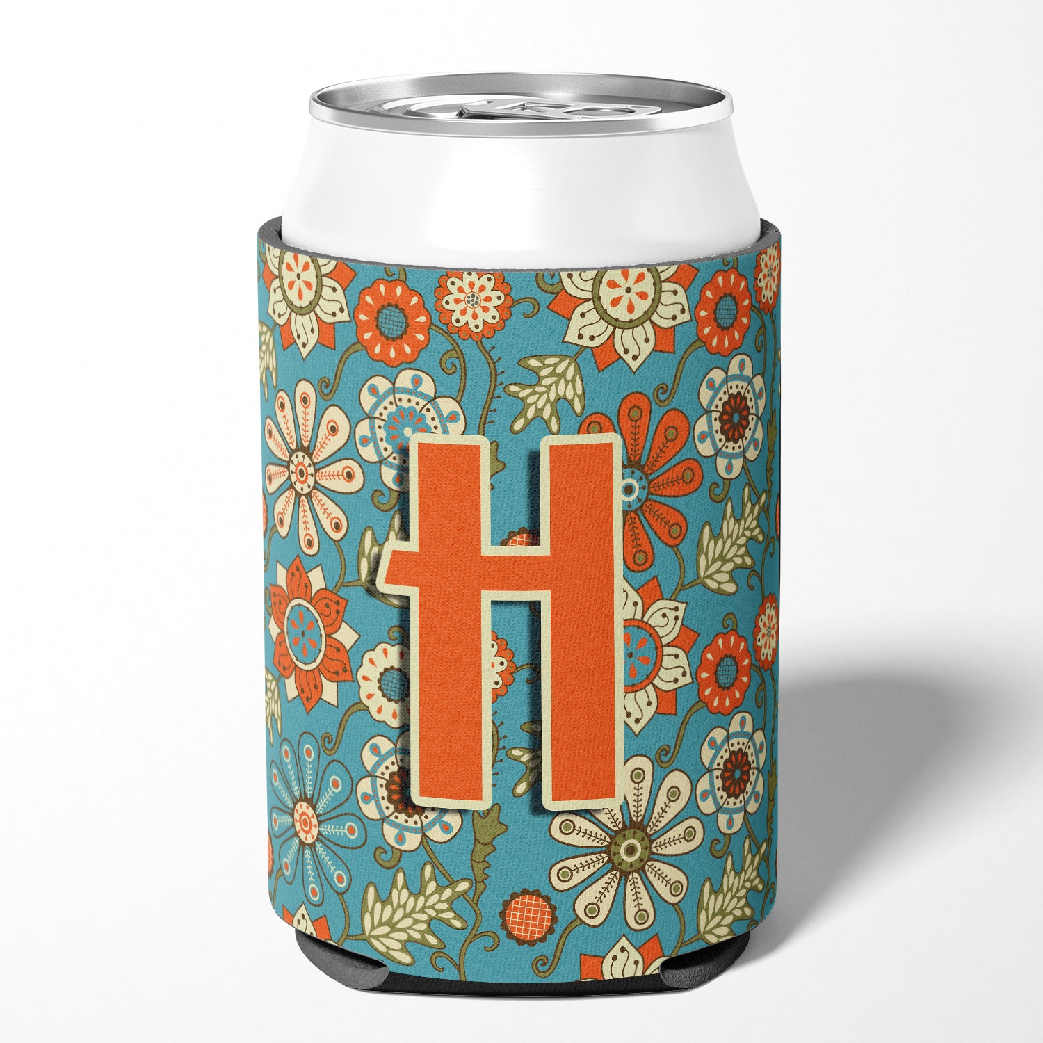 Letter H Flowers Retro Blue Can or Bottle Hugger CJ2012-HCC  the-store.com.