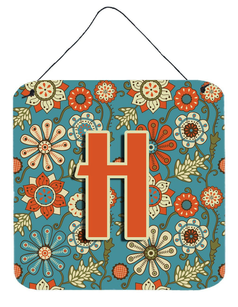 Letter H Flowers Retro Blue Wall or Door Hanging Prints CJ2012-HDS66 by Caroline&#39;s Treasures