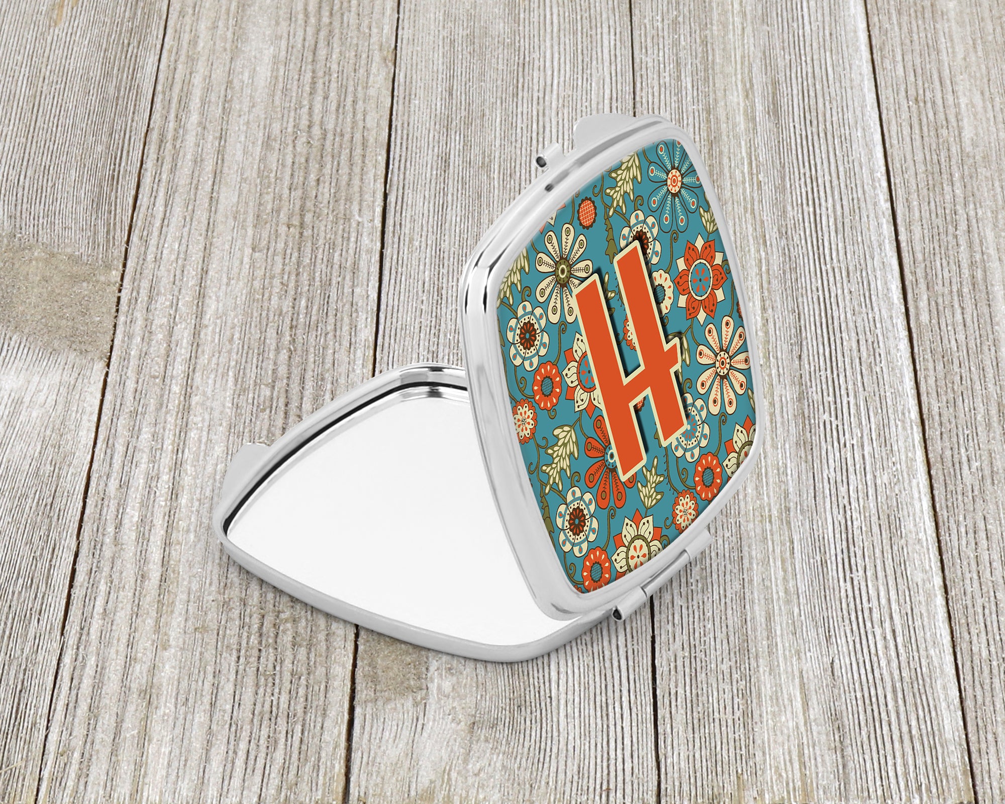 Letter H Flowers Retro Blue Compact Mirror CJ2012-HSCM  the-store.com.