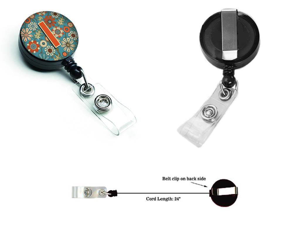 Letter I Flowers Retro Blue Retractable Badge Reel CJ2012-IBR  the-store.com.