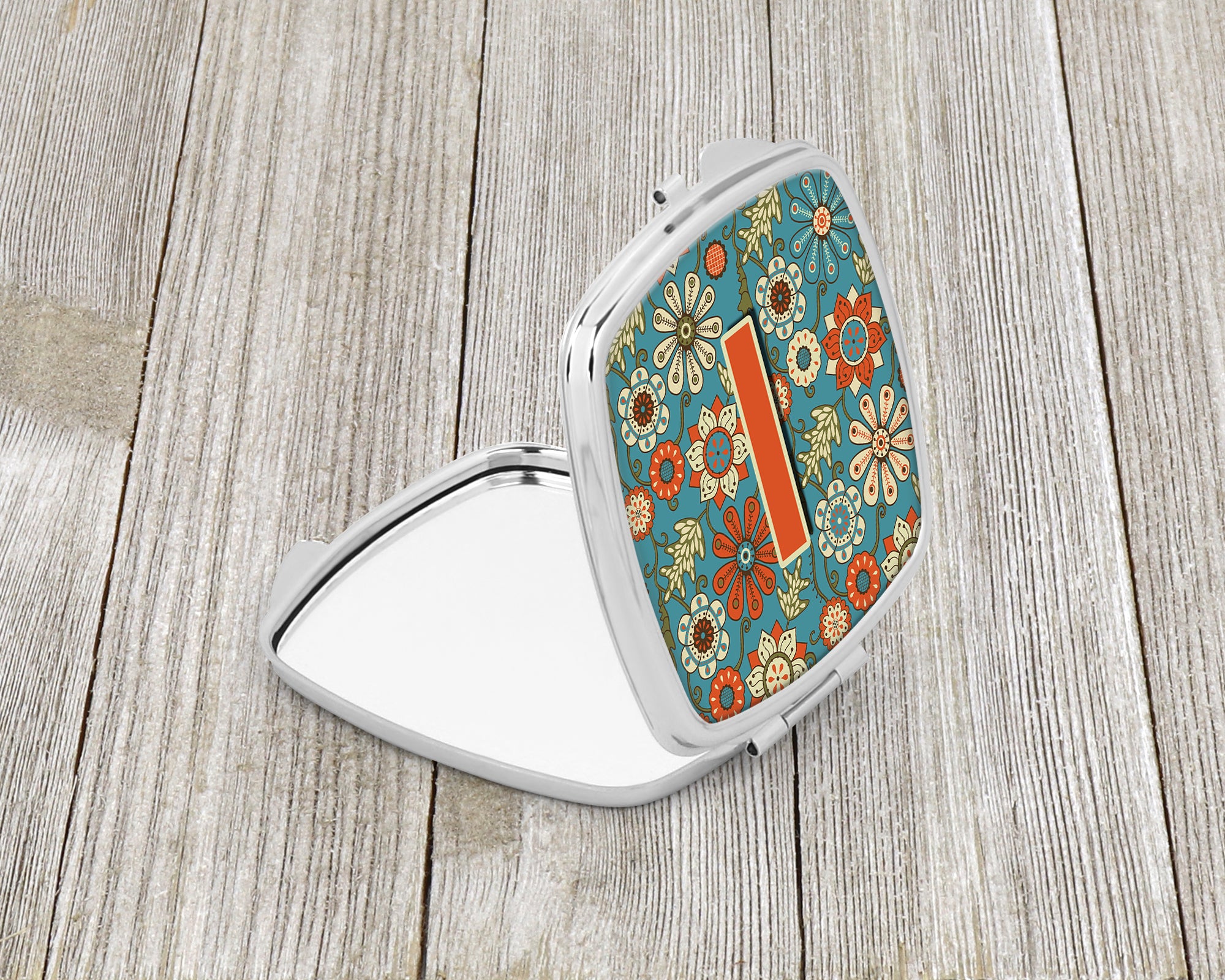 Letter I Flowers Retro Blue Compact Mirror CJ2012-ISCM  the-store.com.