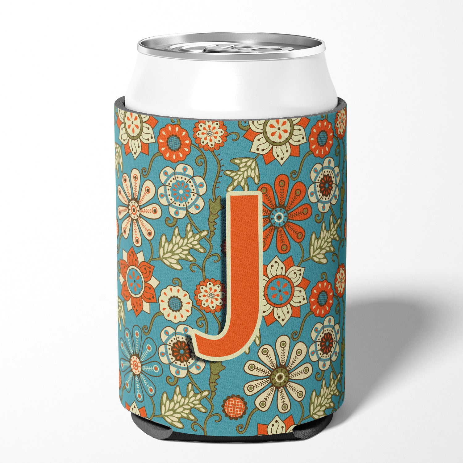 Letter J Flowers Retro Blue Can or Bottle Hugger CJ2012-JCC  the-store.com.