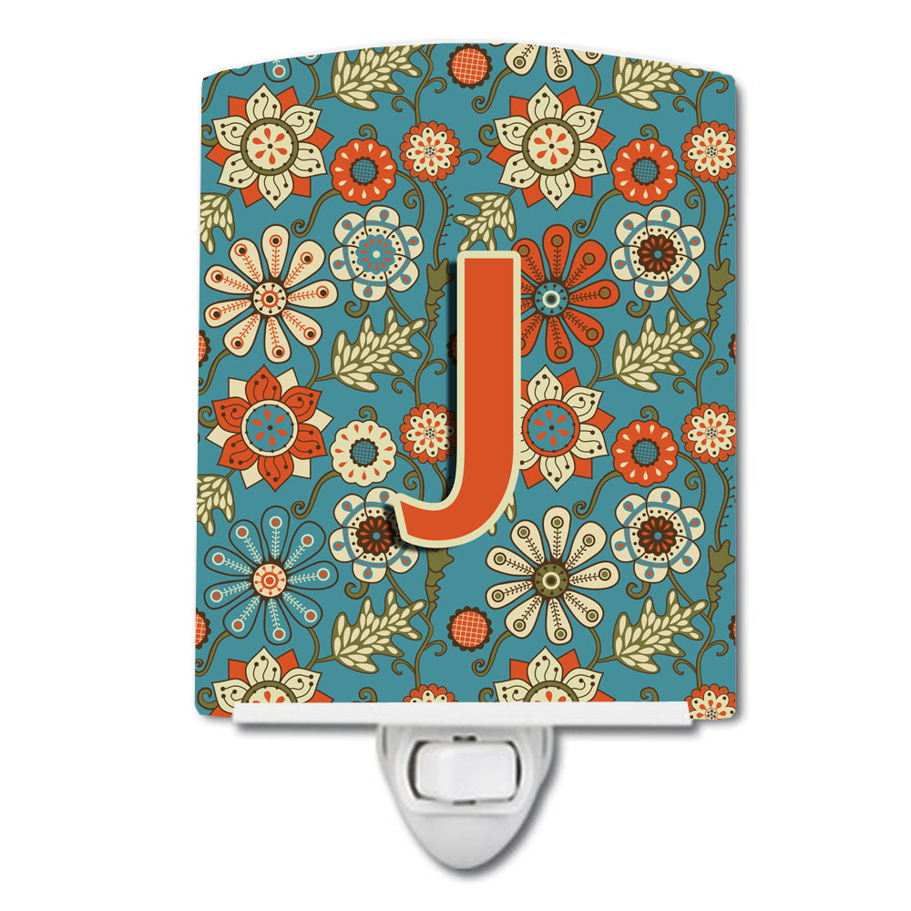 Letter J Flowers Retro Blue Ceramic Night Light CJ2012-JCNL - the-store.com