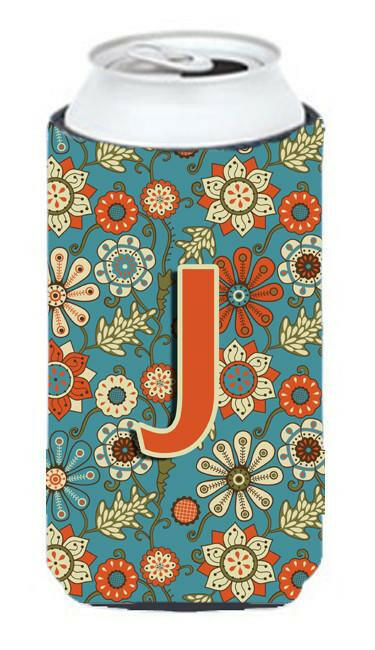 Letter J Flowers Retro Blue Tall Boy Beverage Insulator Hugger CJ2012-JTBC by Caroline's Treasures