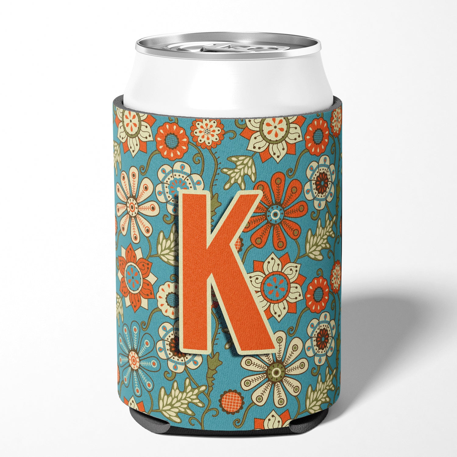 Letter K Flowers Retro Blue Can or Bottle Hugger CJ2012-KCC  the-store.com.