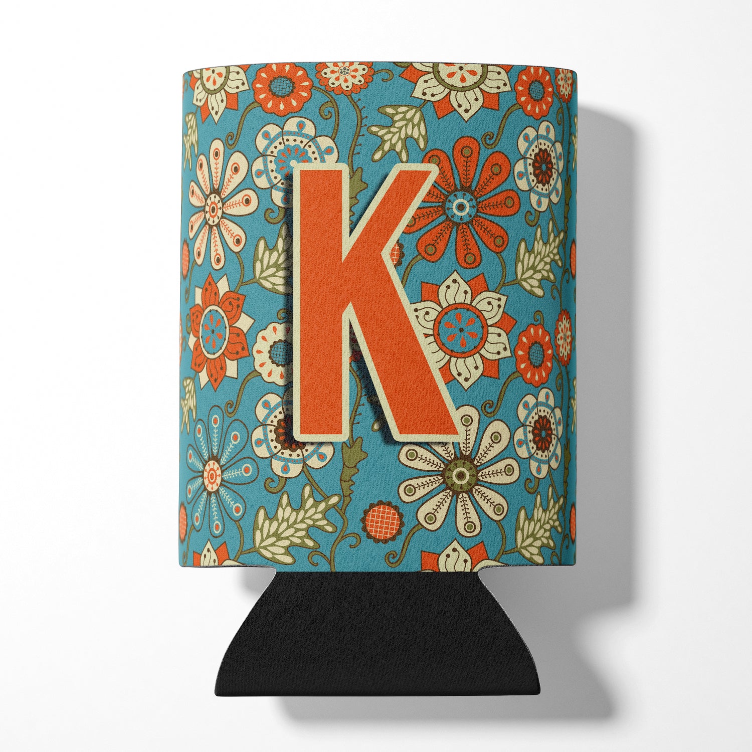 Letter K Flowers Retro Blue Can or Bottle Hugger CJ2012-KCC  the-store.com.