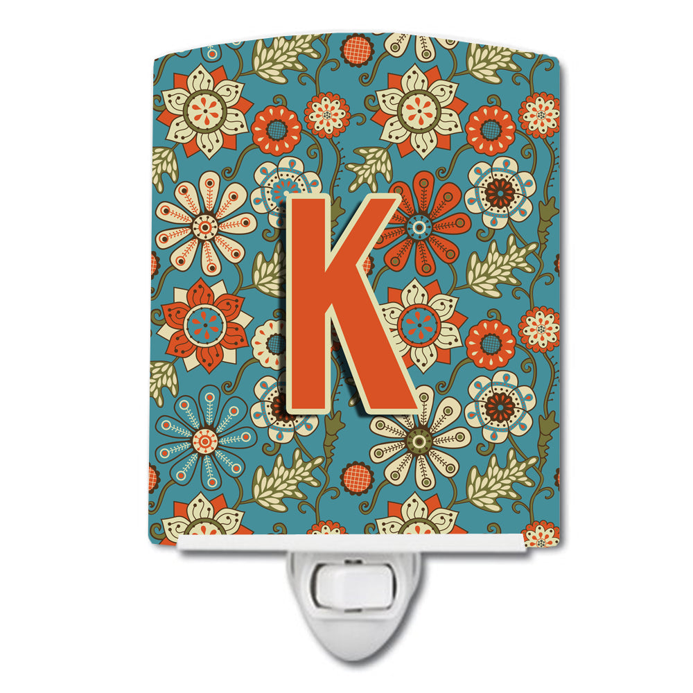 Letter K Flowers Retro Blue Ceramic Night Light CJ2012-KCNL - the-store.com