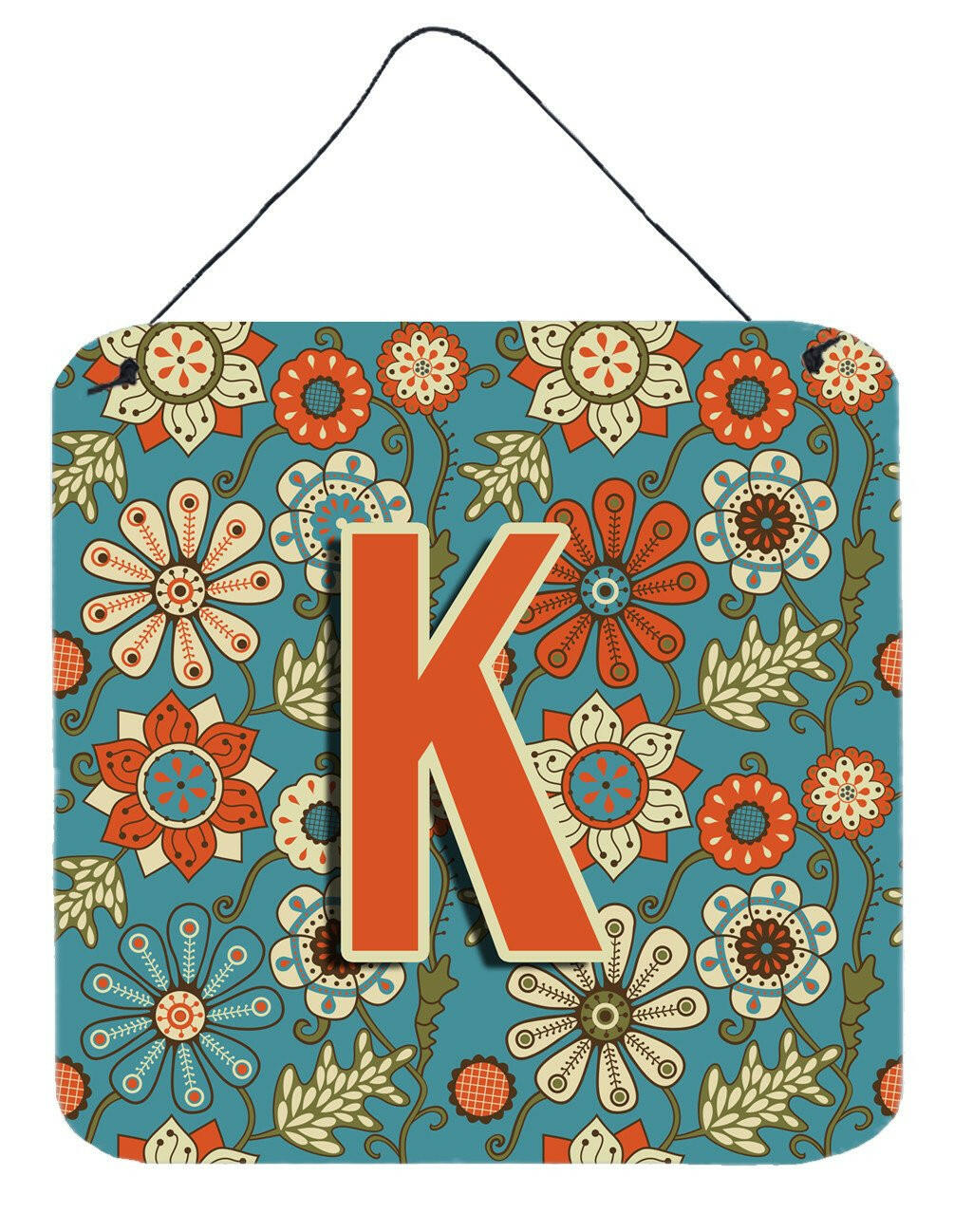 Letter K Flowers Retro Blue Wall or Door Hanging Prints CJ2012-KDS66 by Caroline's Treasures