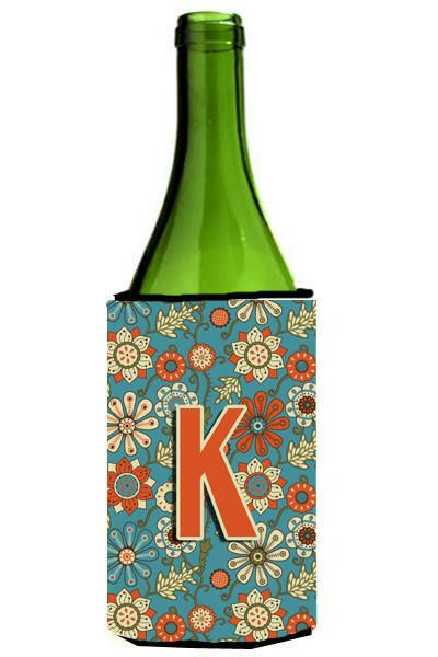 Letter K Flowers Retro Blue Wine Bottle Beverage Insulator Hugger CJ2012-KLITERK by Caroline's Treasures