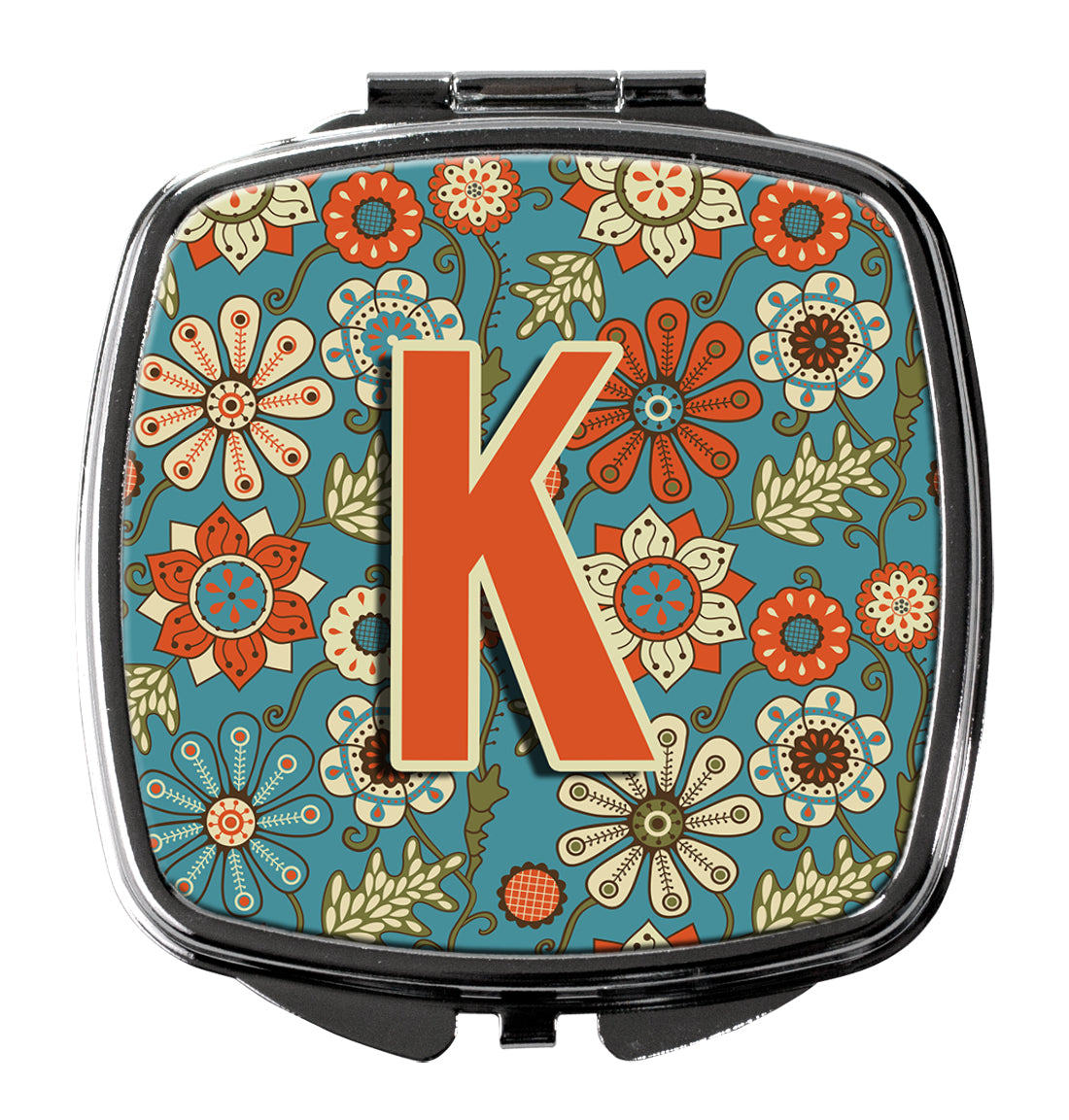 Letter K Flowers Retro Blue Compact Mirror CJ2012-KSCM  the-store.com.