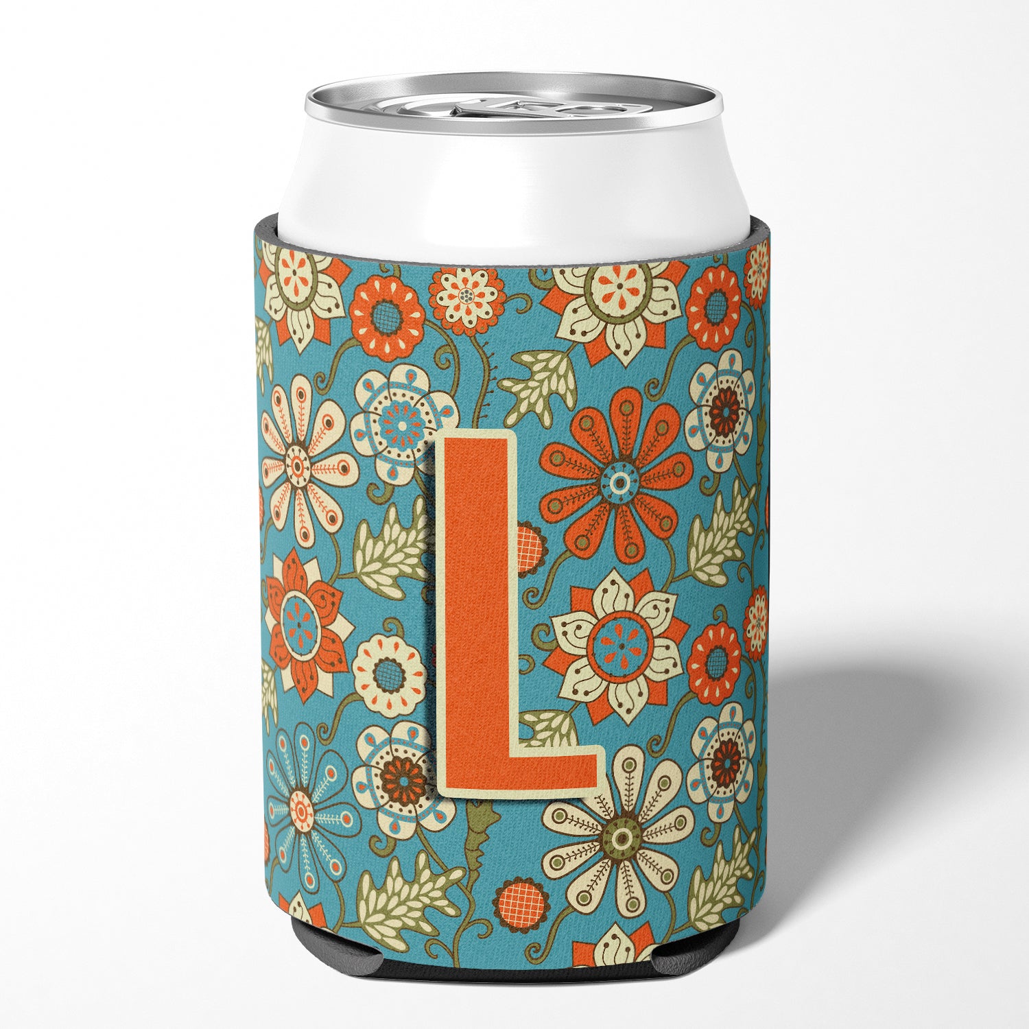 Letter L Flowers Retro Blue Can or Bottle Hugger CJ2012-LCC  the-store.com.