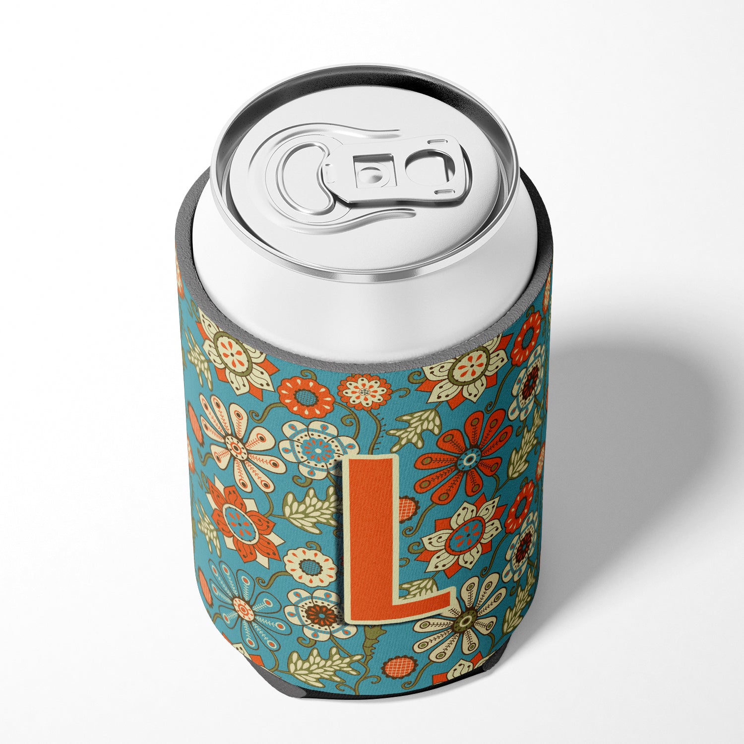 Letter L Flowers Retro Blue Can or Bottle Hugger CJ2012-LCC  the-store.com.