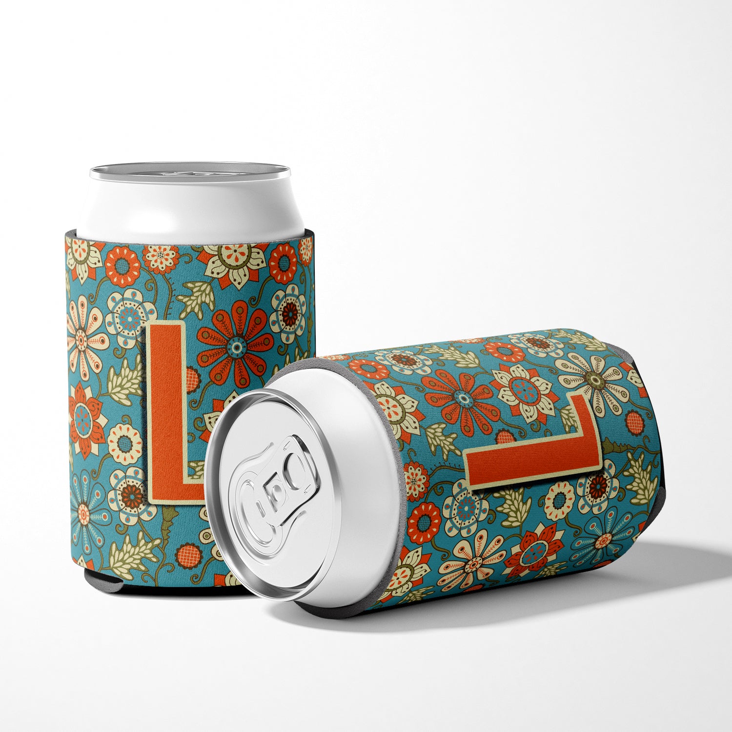 Letter L Flowers Retro Blue Can or Bottle Hugger CJ2012-LCC  the-store.com.