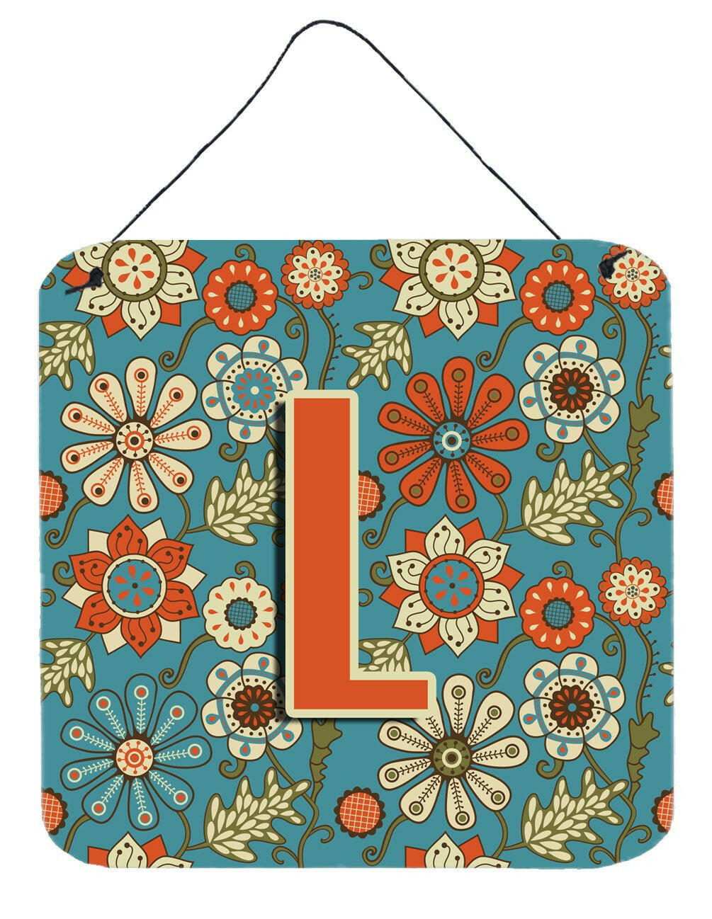 Letter L Flowers Retro Blue Wall or Door Hanging Prints CJ2012-LDS66 by Caroline's Treasures