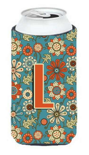 Letter L Flowers Retro Blue Tall Boy Beverage Insulator Hugger CJ2012-LTBC by Caroline's Treasures