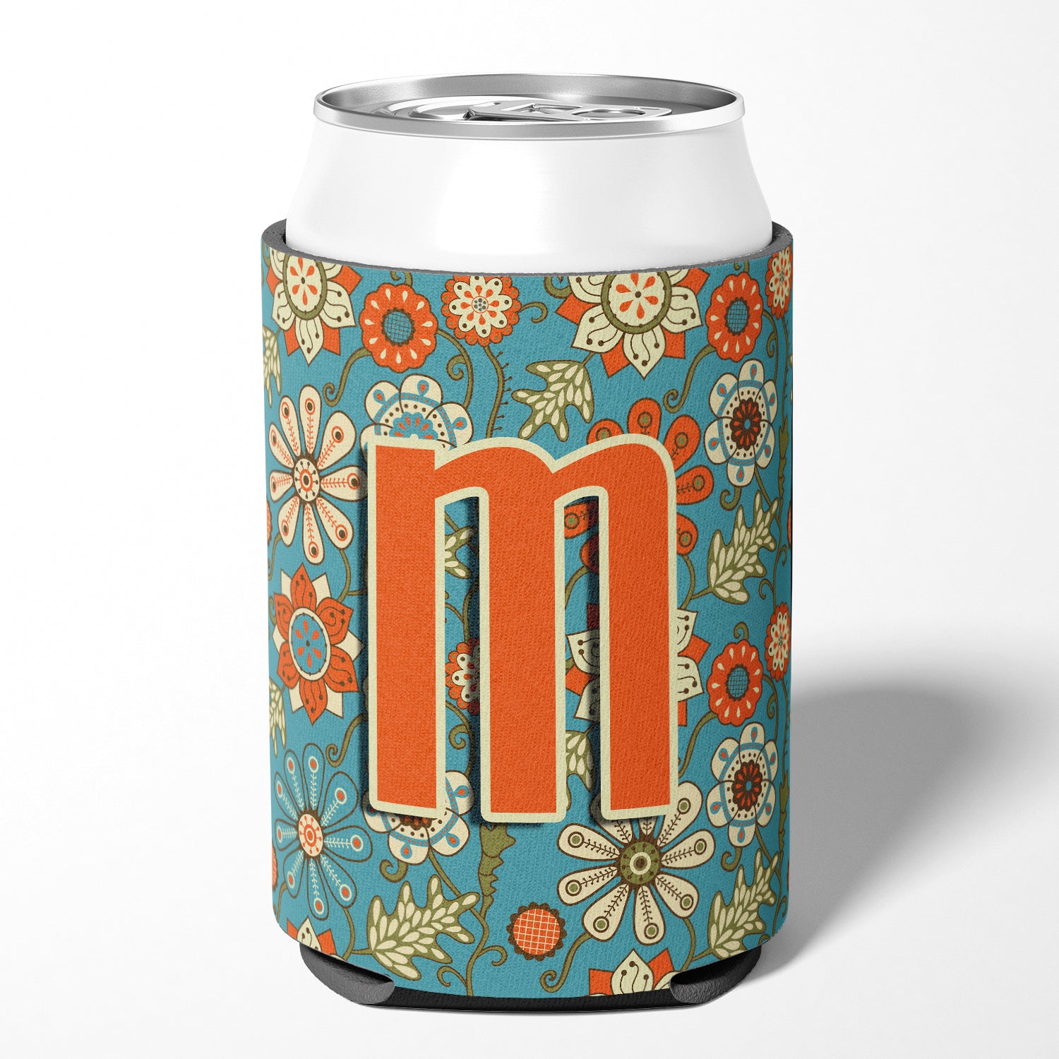 Letter M Flowers Retro Blue Can or Bottle Hugger CJ2012-MCC  the-store.com.