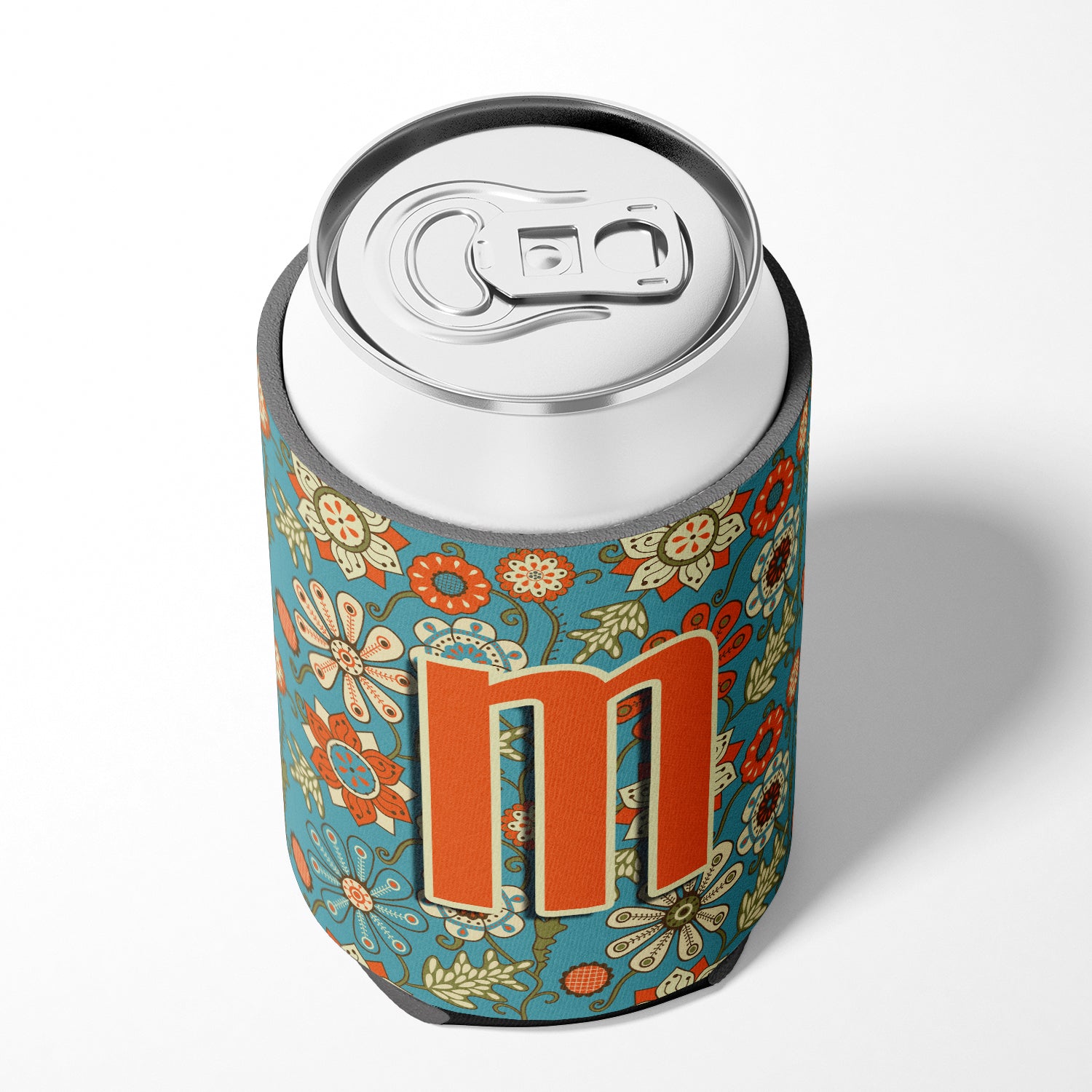 Letter M Flowers Retro Blue Can or Bottle Hugger CJ2012-MCC  the-store.com.