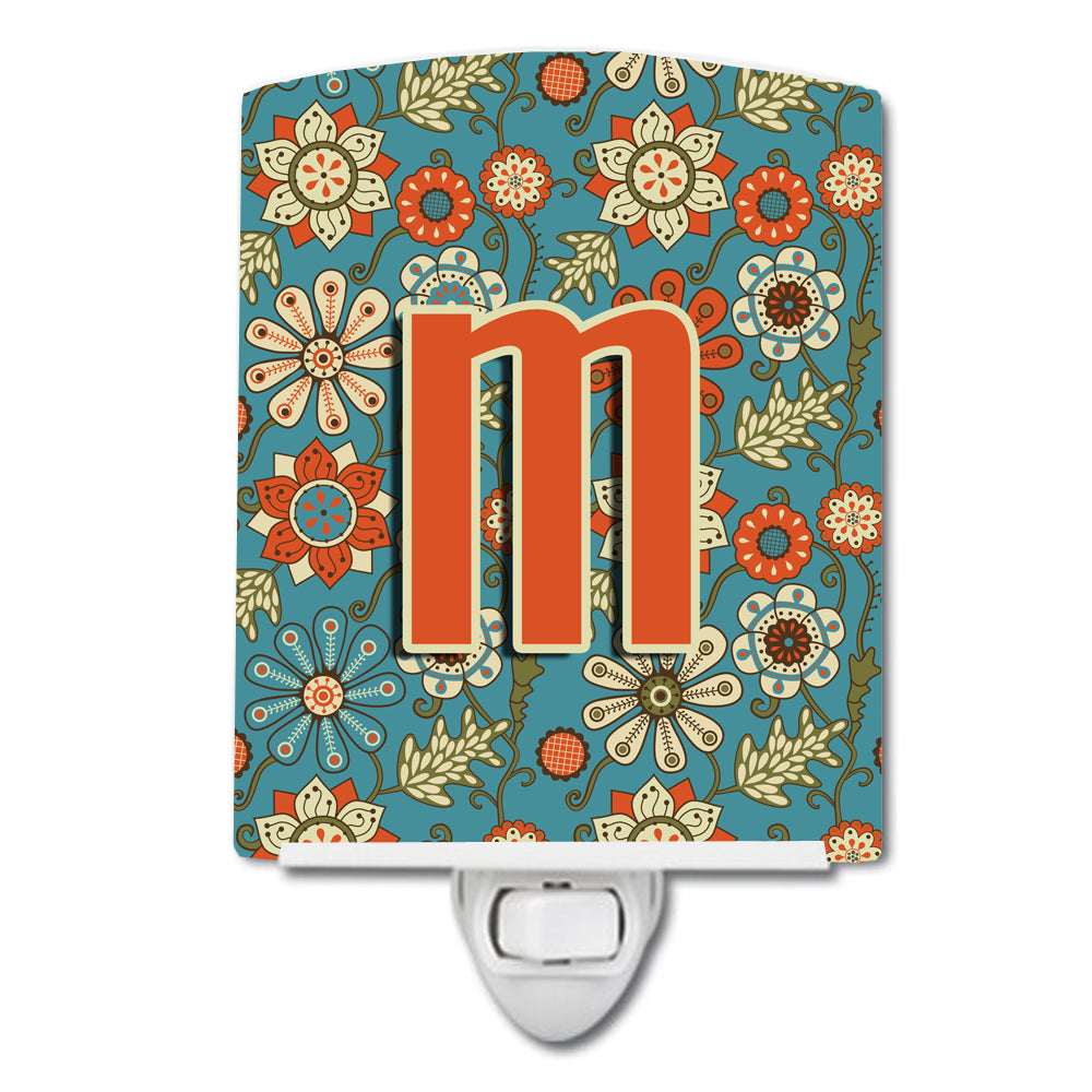 Letter M Flowers Retro Blue Ceramic Night Light CJ2012-MCNL - the-store.com