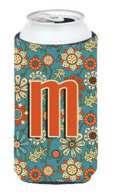 Letter M Flowers Retro Blue Tall Boy Beverage Insulator Hugger CJ2012-MTBC by Caroline's Treasures