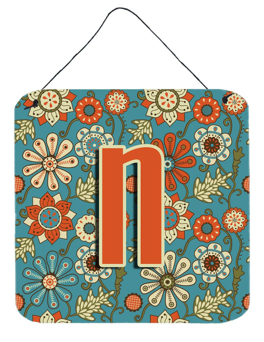 Letter N Flowers Retro Blue Wall or Door Hanging Prints CJ2012-NDS66 by Caroline's Treasures