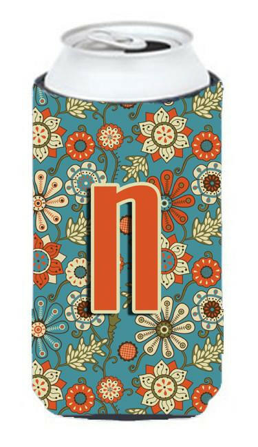 Letter N Flowers Retro Blue Tall Boy Beverage Insulator Hugger CJ2012-NTBC by Caroline&#39;s Treasures