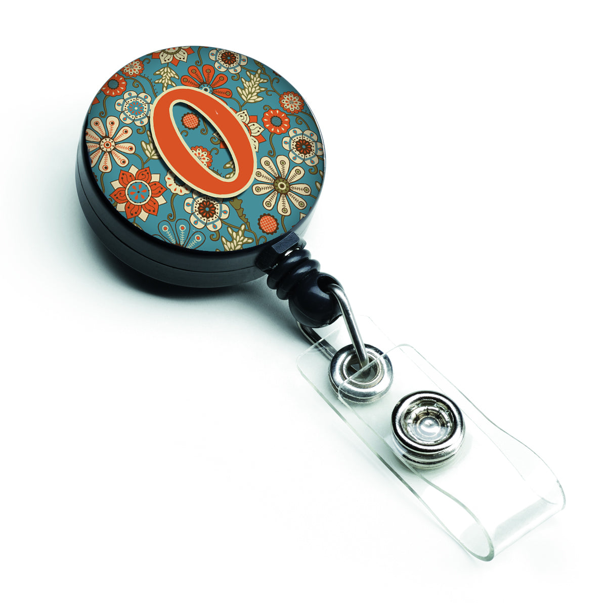 Letter O Flowers Retro Blue Retractable Badge Reel CJ2012-OBR  the-store.com.