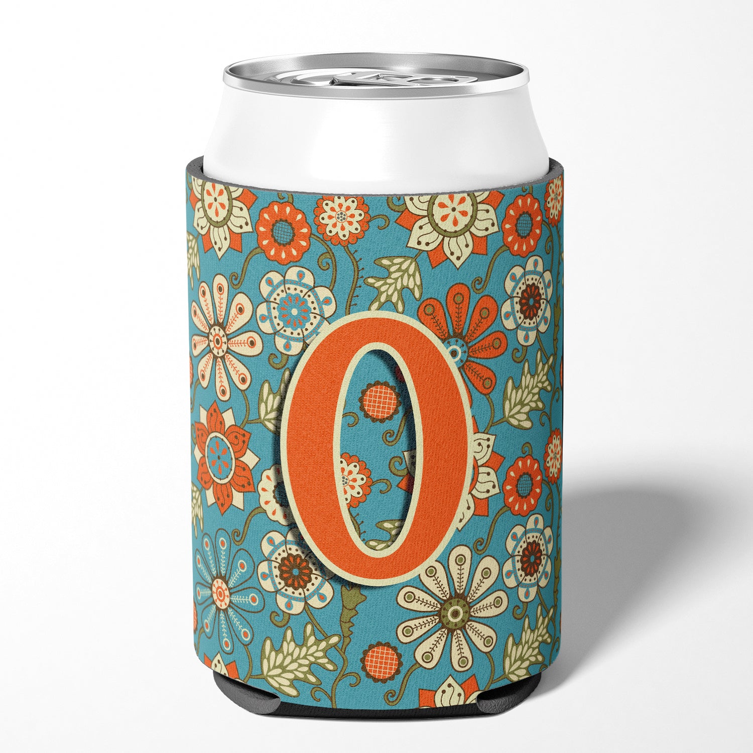 Letter O Flowers Retro Blue Can or Bottle Hugger CJ2012-OCC  the-store.com.