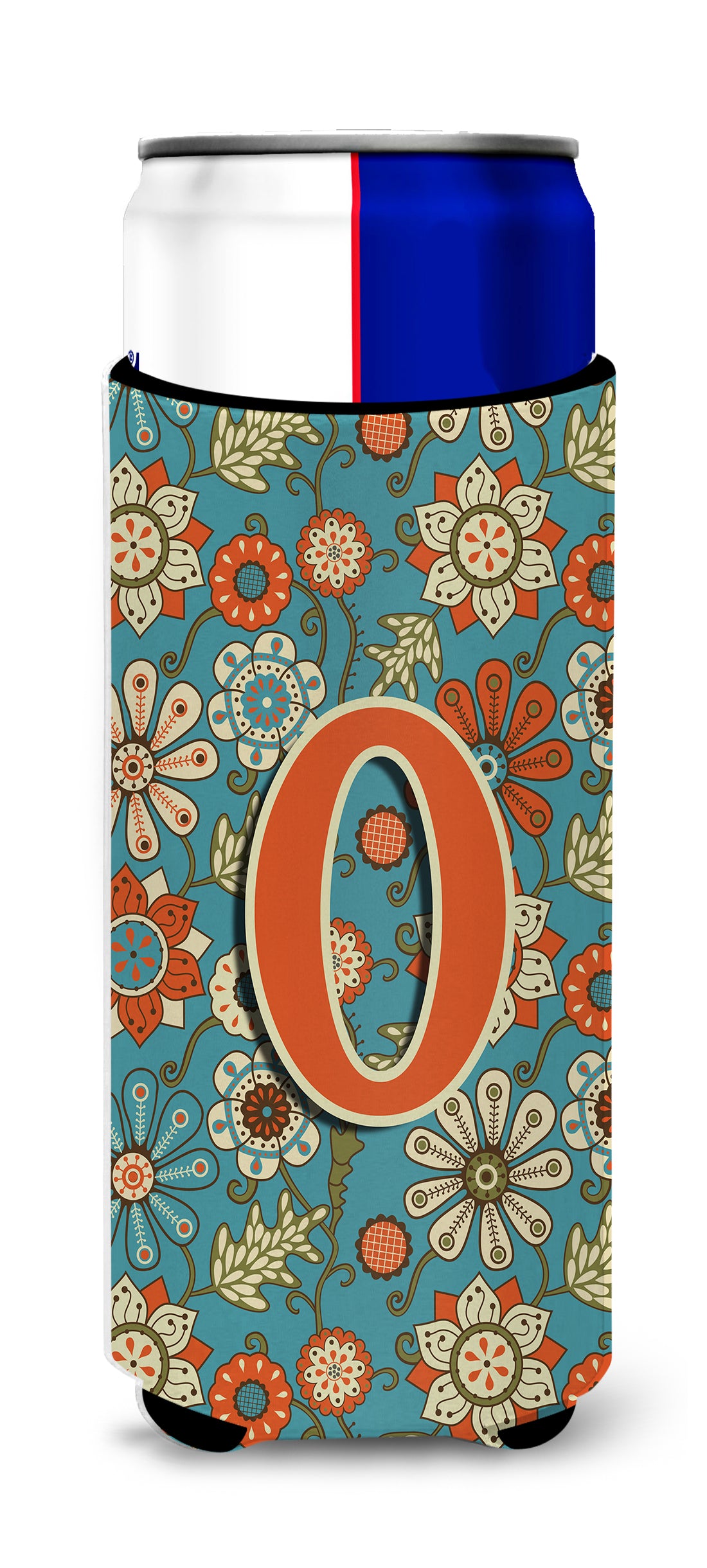 Letter O Flowers Retro Blue Ultra Beverage Insulators for slim cans CJ2012-OMUK.