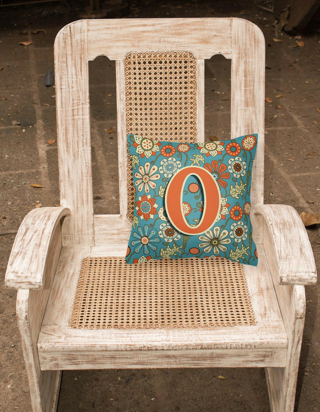 Letter O Flowers Retro Blue Canvas Fabric Decorative Pillow CJ2012-OPW1414 by Caroline's Treasures