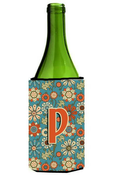 Letter P Flowers Retro Blue Wine Bottle Beverage Insulator Hugger CJ2012-PLITERK by Caroline's Treasures