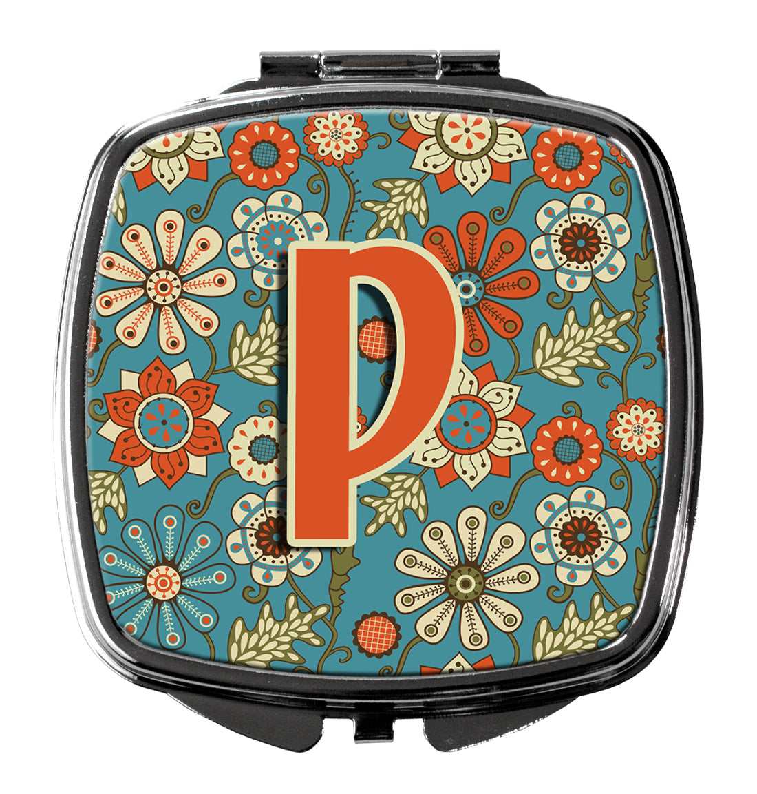 Letter P Flowers Retro Blue Compact Mirror CJ2012-PSCM  the-store.com.