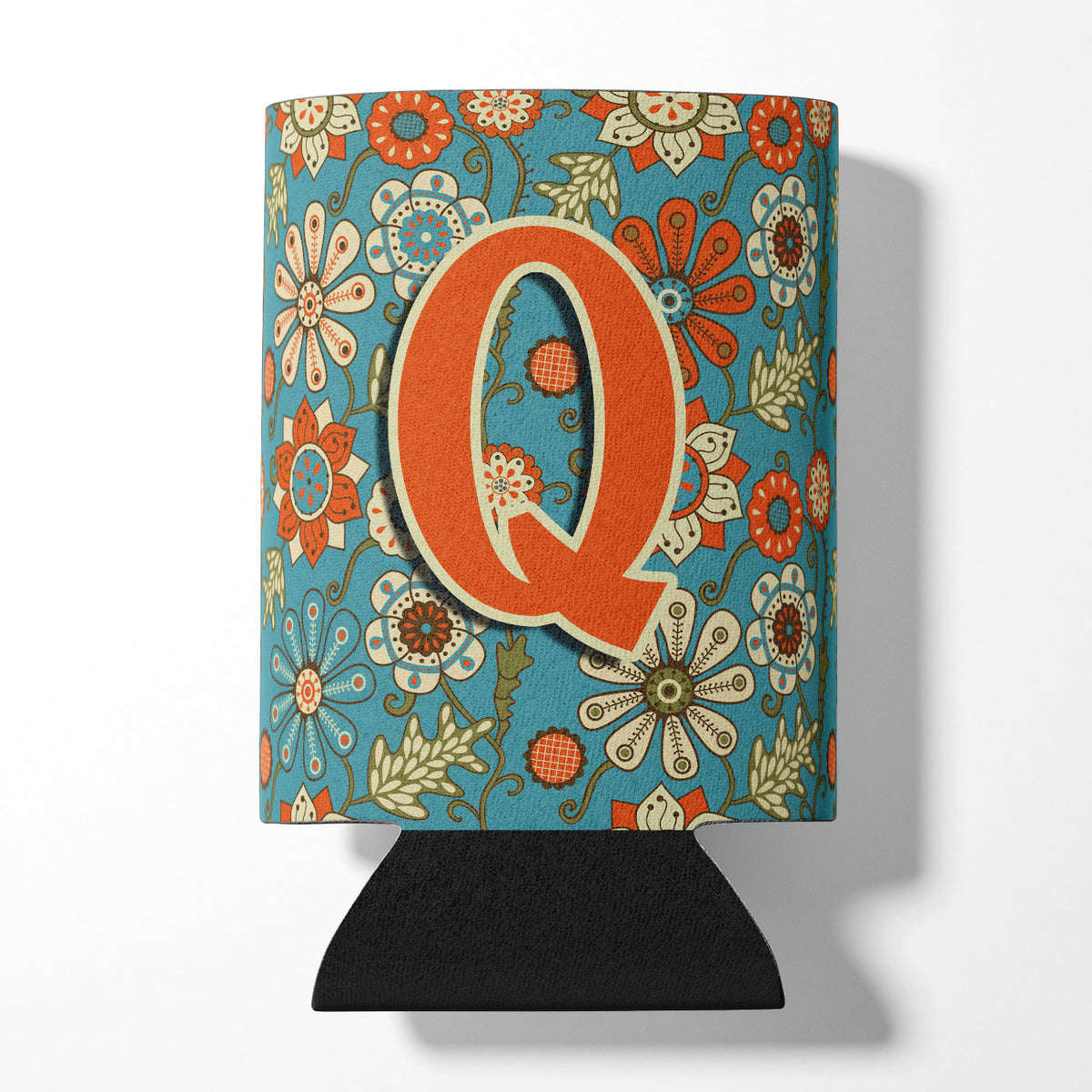 Letter Q Flowers Retro Blue Can or Bottle Hugger CJ2012-QCC  the-store.com.