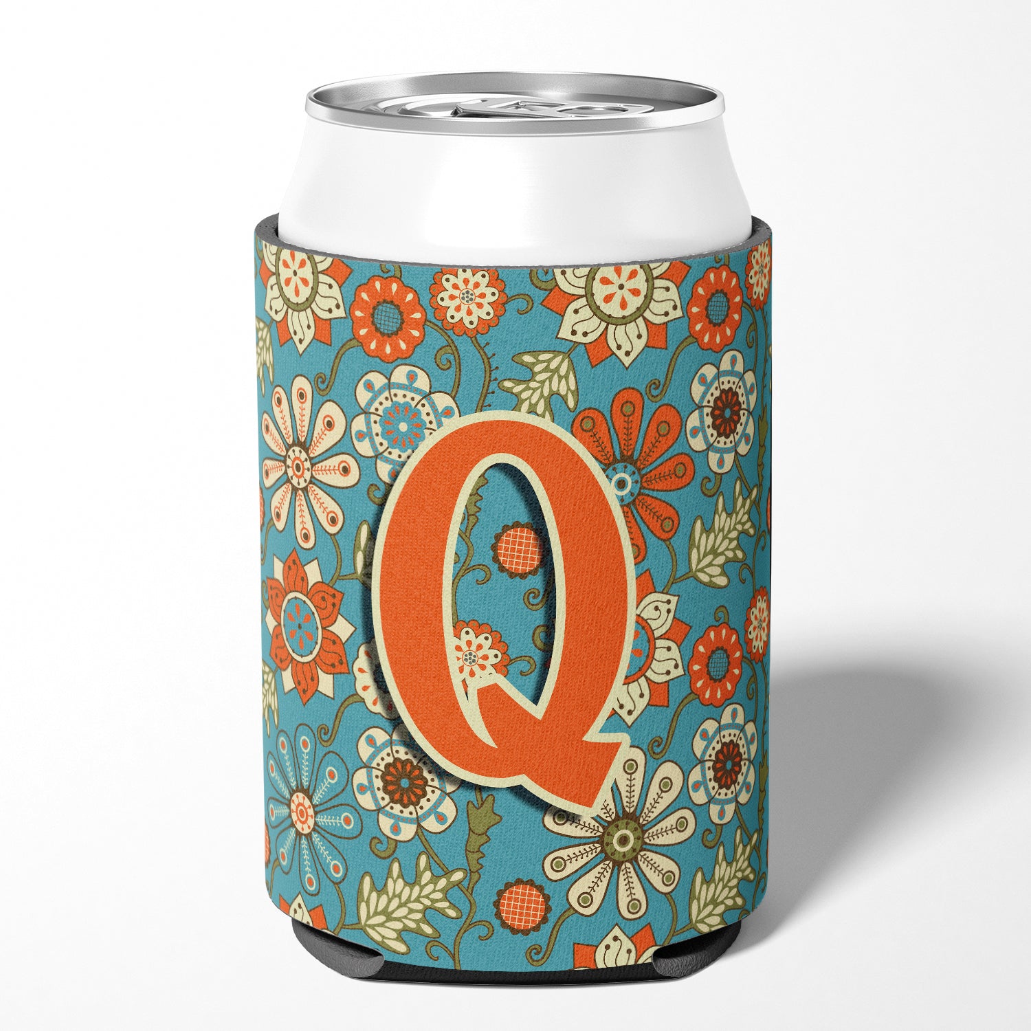 Letter Q Flowers Retro Blue Can or Bottle Hugger CJ2012-QCC  the-store.com.