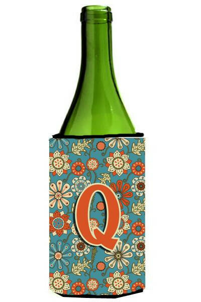 Letter Q Flowers Retro Blue Wine Bottle Beverage Insulator Hugger CJ2012-QLITERK by Caroline's Treasures