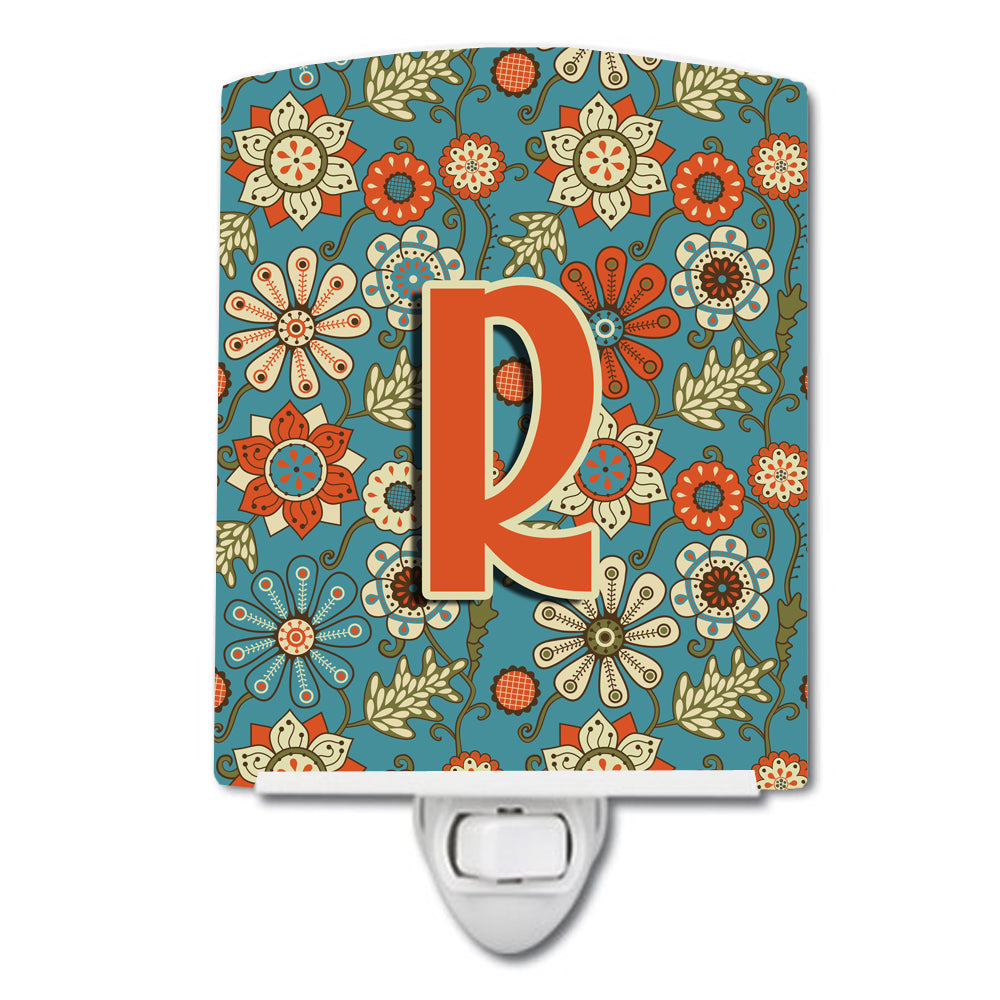 Letter R Flowers Retro Blue Ceramic Night Light CJ2012-RCNL - the-store.com