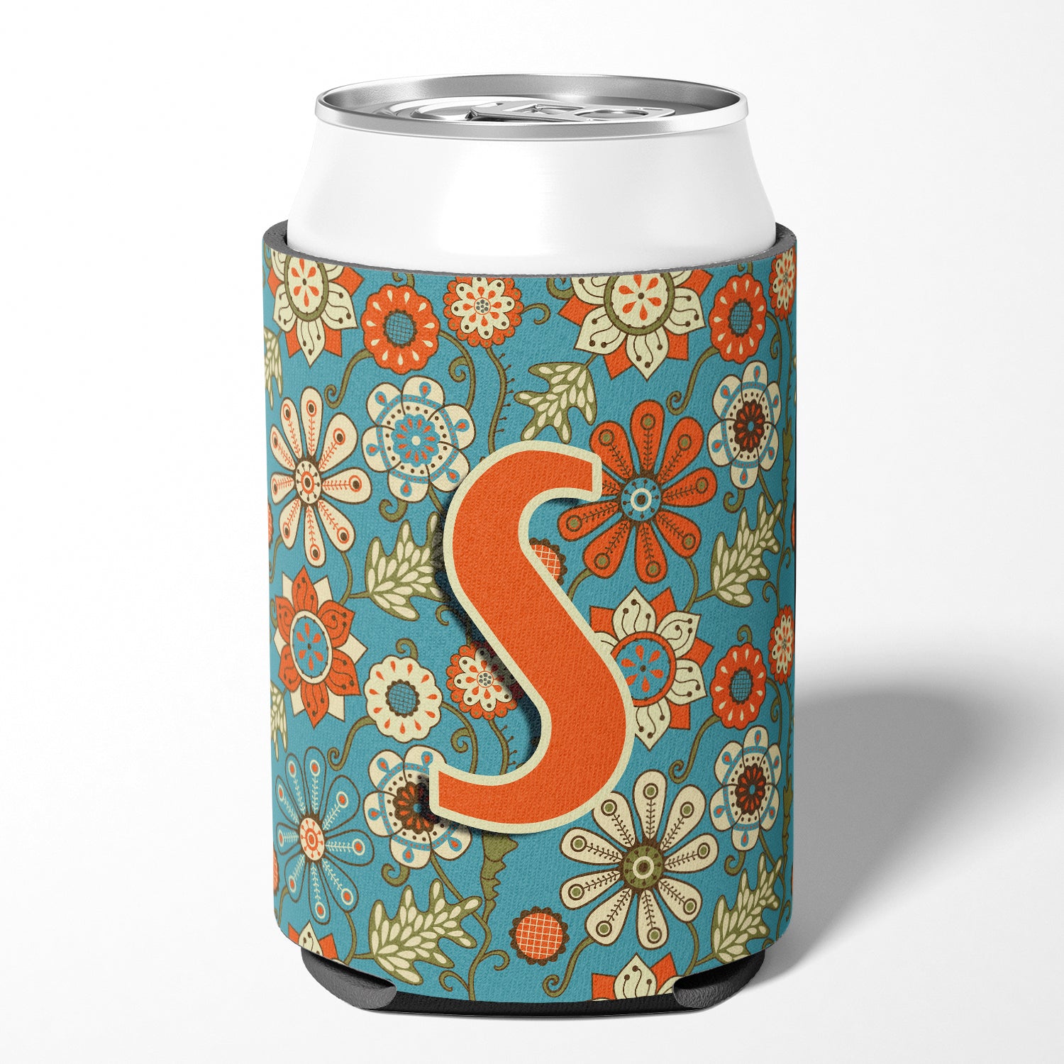 Letter S Flowers Retro Blue Can or Bottle Hugger CJ2012-SCC  the-store.com.