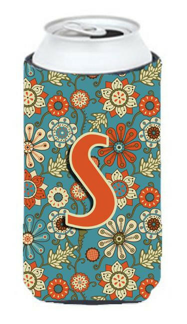 Letter S Flowers Retro Blue Tall Boy Beverage Insulator Hugger CJ2012-STBC by Caroline's Treasures