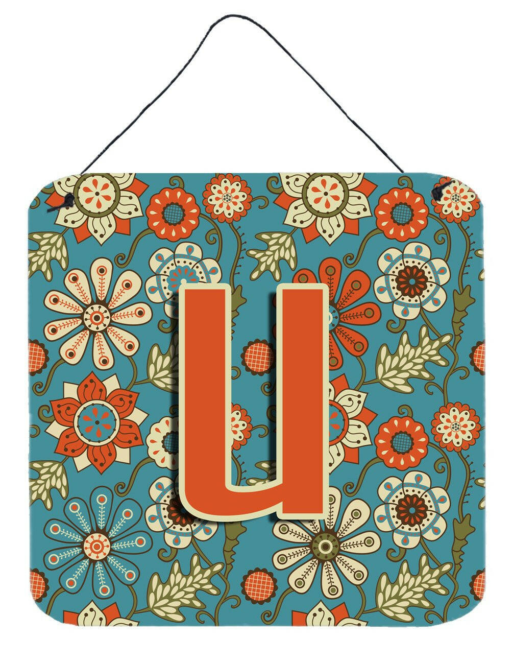 Letter U Flowers Retro Blue Wall or Door Hanging Prints CJ2012-UDS66 by Caroline's Treasures