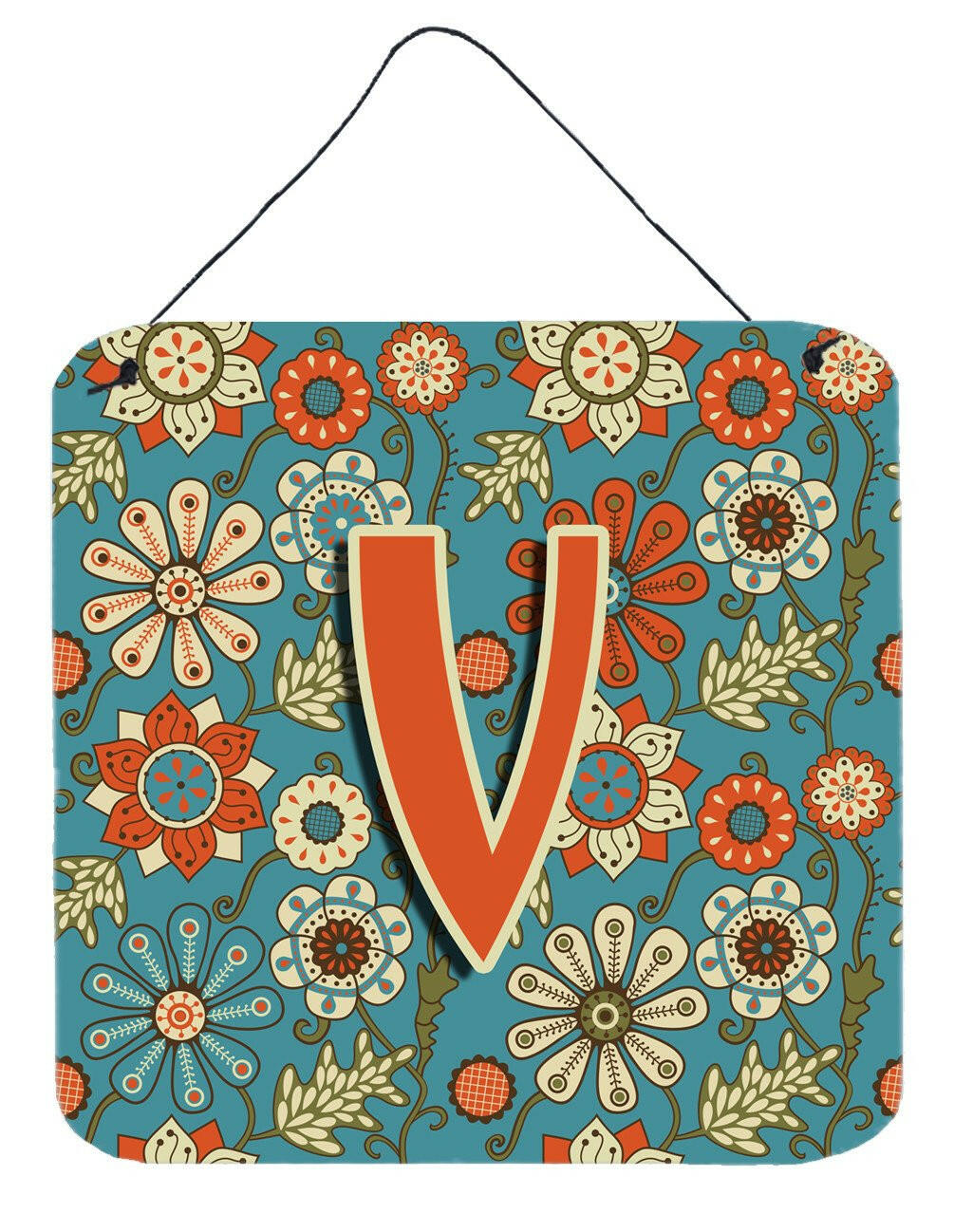 Letter V Flowers Retro Blue Wall or Door Hanging Prints CJ2012-VDS66 by Caroline's Treasures