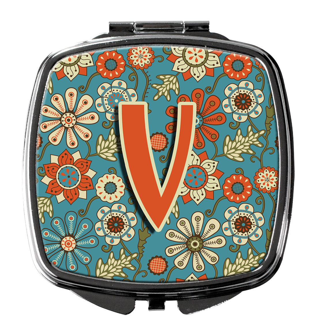 Letter V Flowers Retro Blue Compact Mirror CJ2012-VSCM  the-store.com.