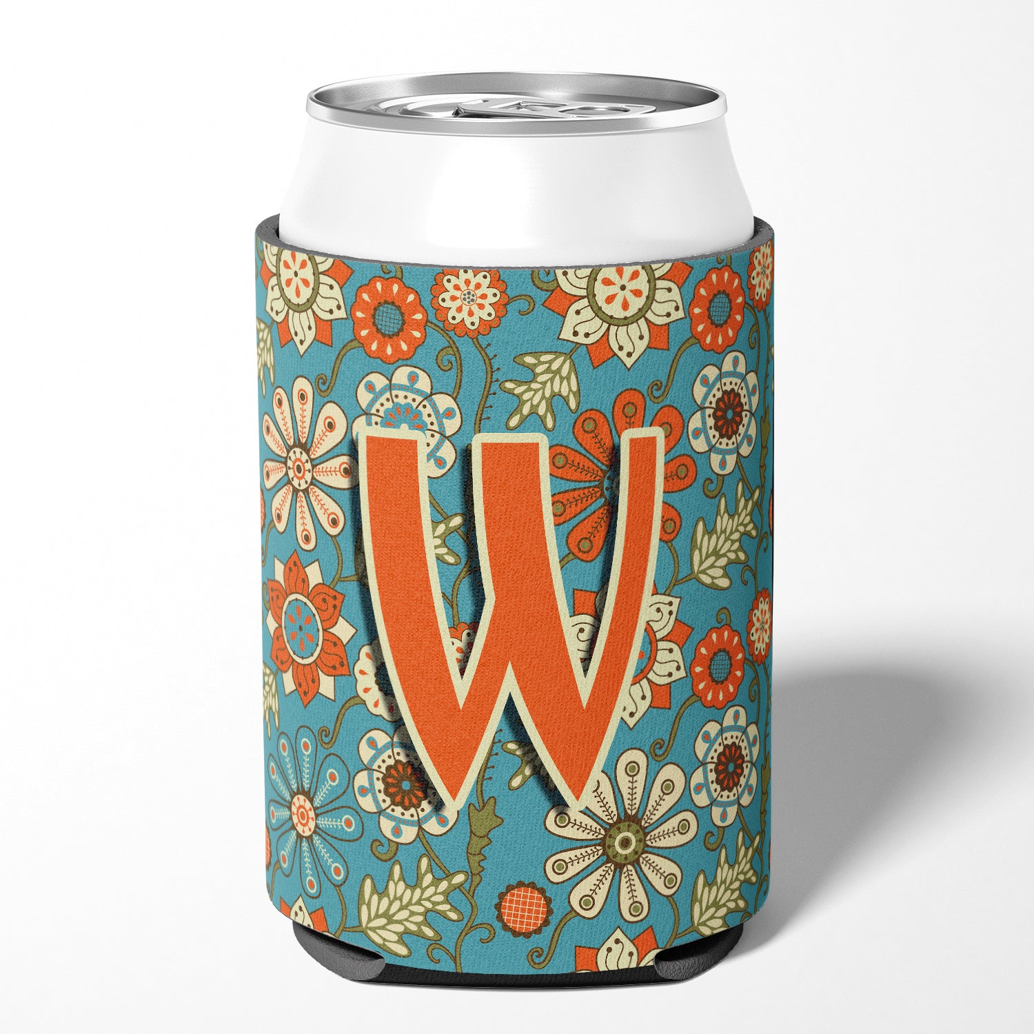 Letter W Flowers Retro Blue Can or Bottle Hugger CJ2012-WCC.